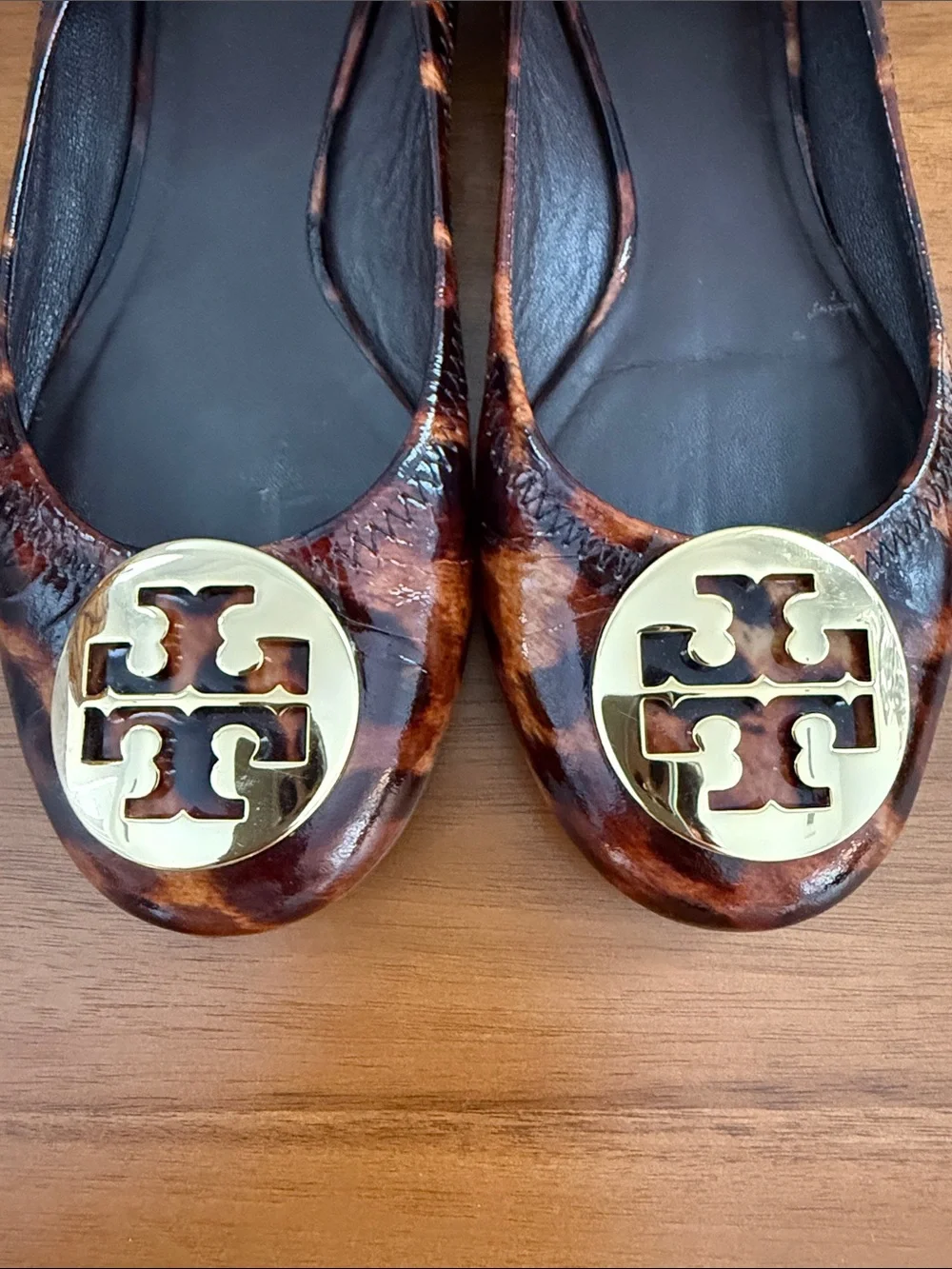 Tory Burch Tortoise Shell Reva Ballet Flat with Gold Logo